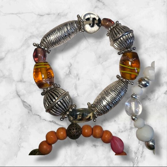 Lot of 4‎ Lampwork Art Glass Bead Stretch Bracelets - Picture 10 of 10